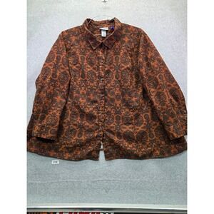 Catherines Rust Black Damask Print Button Front Blouse Petite 3XWP 26/28WP